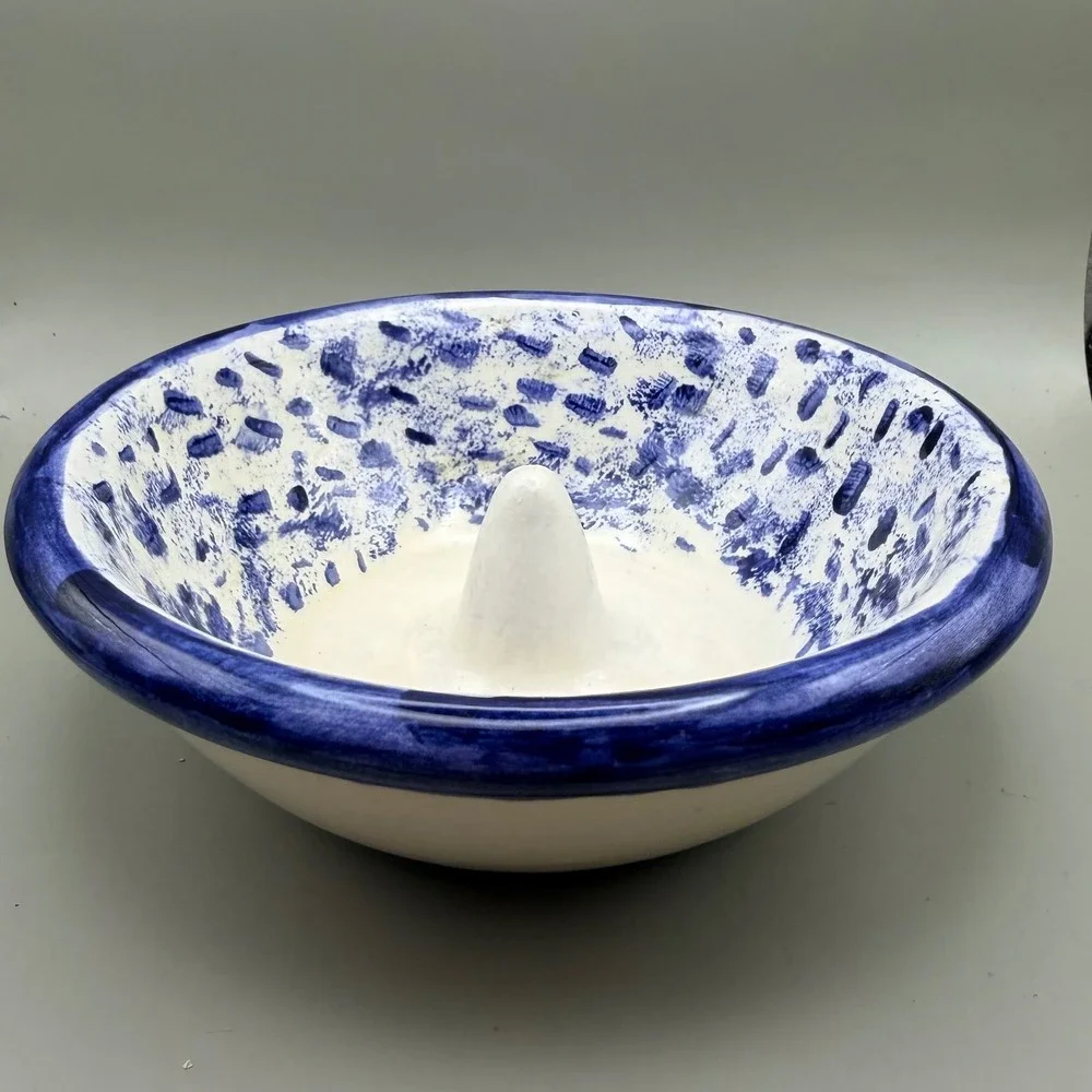 Lois Signed Studio Pottery Blue White Splatter Ceramic Ring Holder Dish Bowl 5